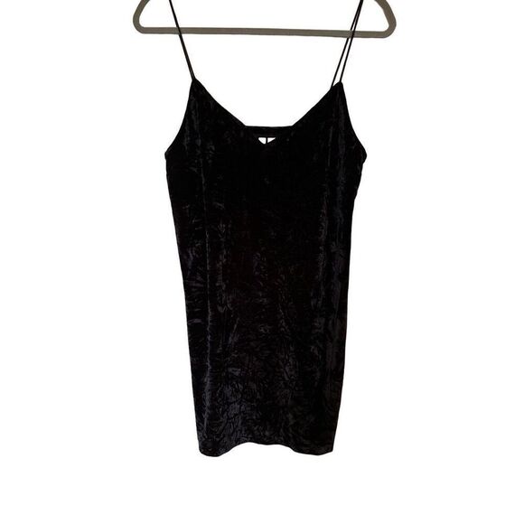 Kensie Small Mini Black Body-con Crushed Velvet Slip Dress - Picture 1 of 6